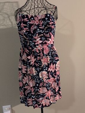 Reitmans Black Strapless Dress with Pink & White Floral Design